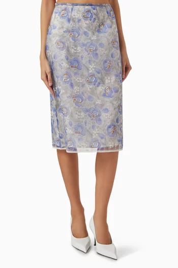 تنورة متوسطة الطول بنقشة زهور نايلون