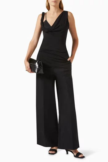 بلوزة بلا أكمام بدرابيه ملفوف مزيج فيسكوز