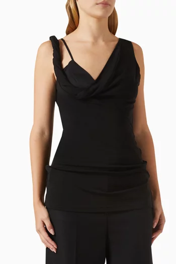 بلوزة بلا أكمام بدرابيه ملفوف مزيج فيسكوز