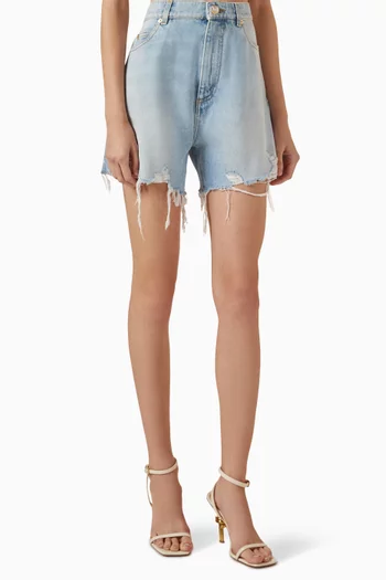 Distressed High-waisted Shorts in Denim