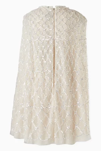 Heart Lattice Sequin-embellished Cape Dress in Tulle