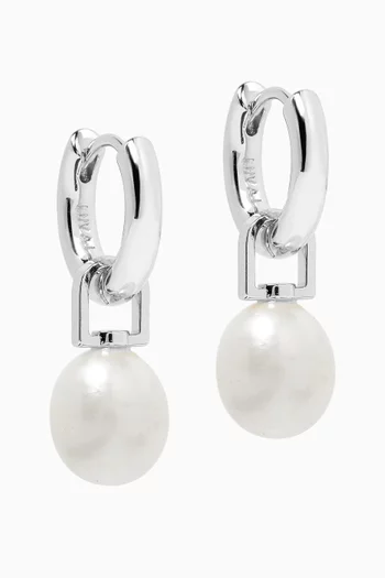 Amalfi Pearl Huggie Earrings in Silver-plated Brass