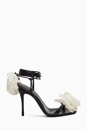 Double Flower 105 Lace-up Sandals in Leather & Taffeta