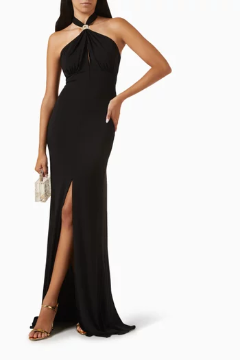 Red Carpet Open-back Maxi Dress in Jersey
