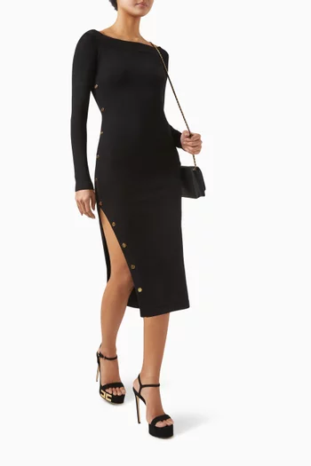 Off-shoulder Slit Midi Dress in Viscose Blend
