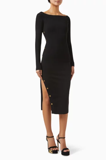 Off-shoulder Slit Midi Dress in Viscose Blend
