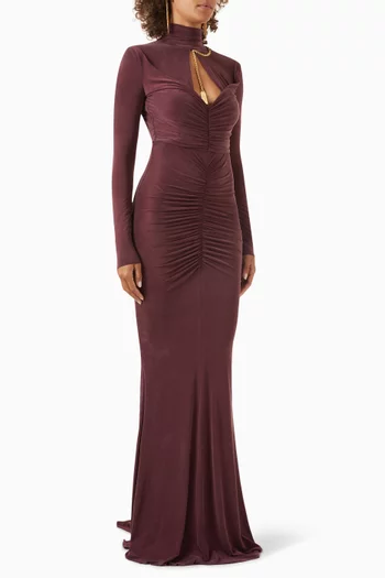Red Carpet Draped Maxi Dress in Cupro-jersey