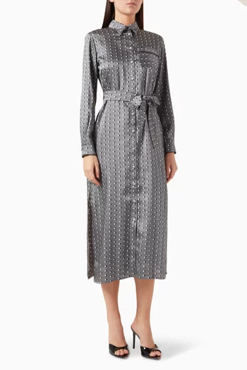 Lugano Printed Shirt Midi Dress in Satin