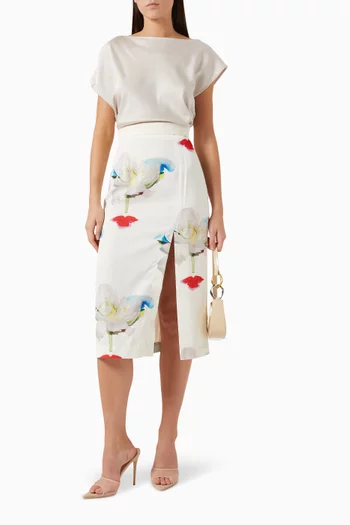 Cedro Floral Midi Skirt in Satin