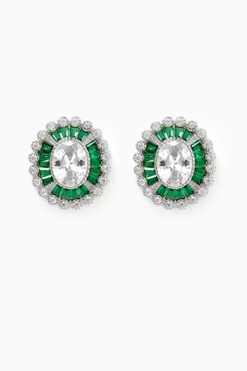 Oval Emerald Earrings in Sterling Silver