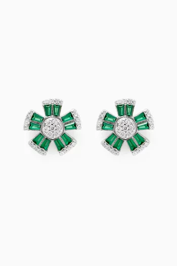 Five-leaf Clover Emerald Earrings in Sterling Silver