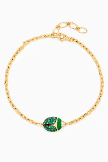 Scarab Diamond & Emerald Bracelet in 18kt Yellow Gold