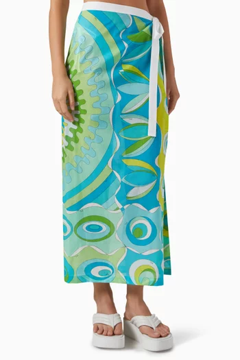 Bersaglio-print Wrap Maxi Skirt in Cotton-muslin