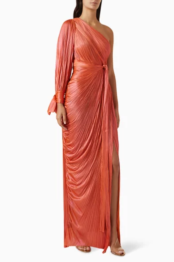 Palmer One-shoulder Pleated Dress in Silk