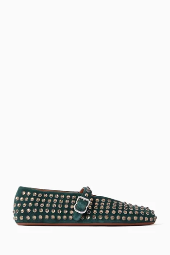 Crystal-embellished Ballet Flats in Suede