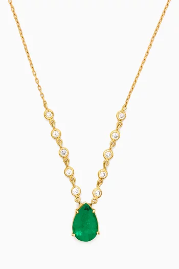 Pear-cut Emerald & Diamond Necklace in 18kt Gold