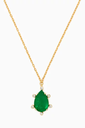 Pear-cut Emerald & Diamond Necklace in 18kt Gold