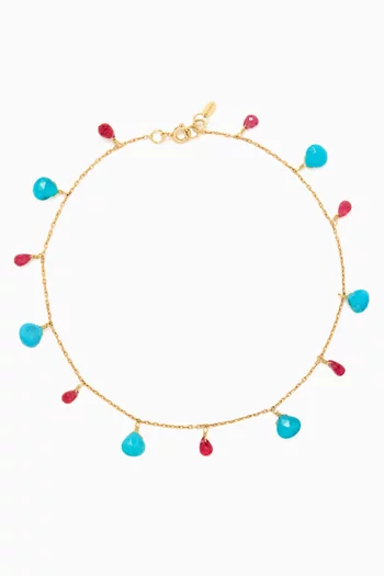 Sapphire & Turquoise Drops Anklet in 18kt Gold