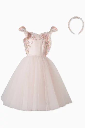 Floral Embellished Dress & Headband Set