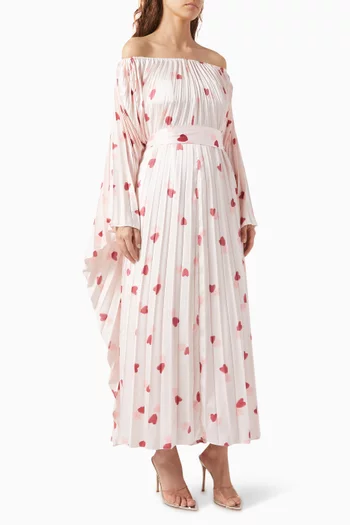 Heart-print Pleated Dress in Silk