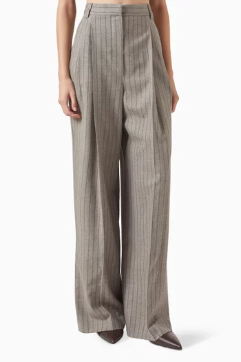 Striped High-waisted Pants in Wool