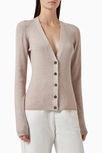 Buttoned Cardigan in Ribbed-knit