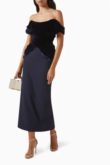 Siri Velvet Bodice Midi Dress in Stretch-crepe