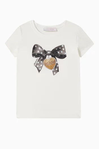 Bow Print T-shirt in Stretch Cotton Jersey