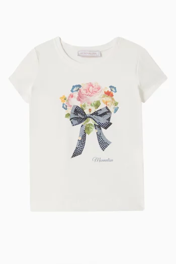 Bouquet Print T-shirt in Stretch Cotton Jersey