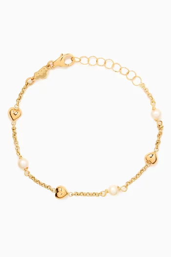 Pearls & Hearts Bracelet in 18kt Yellow Gold