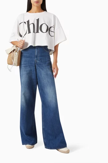 Cropped Logo T-shirt in Cotton