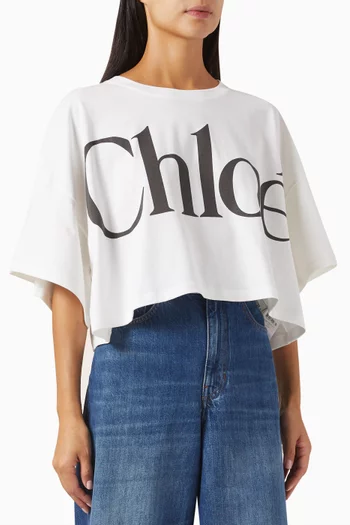 Cropped Logo T-shirt in Cotton
