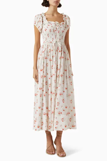 Stanza Floral-print Midi Dress in Organic Cotton Blend