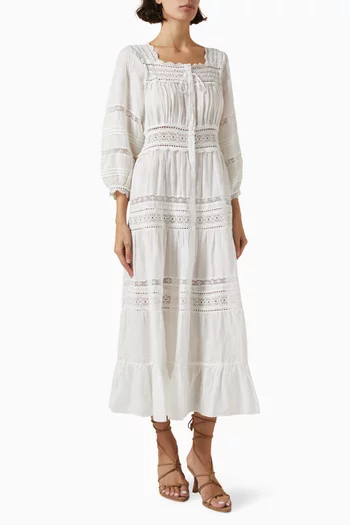 Santina Lace-trim Midi Dress in Ramie