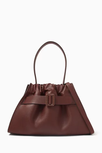 Scrunchy Satchel Bag in Grained Calfskin Leather