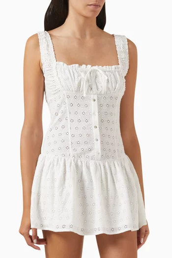 Christa Eyelet Mini Dress in Cotton Poplin