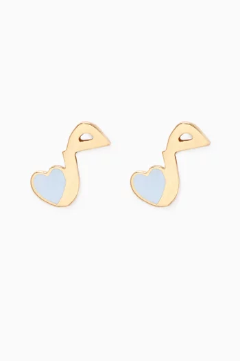 Arabic Letter 'Meem' Heart Charm Stud Earrings in 18kt Yellow Gold