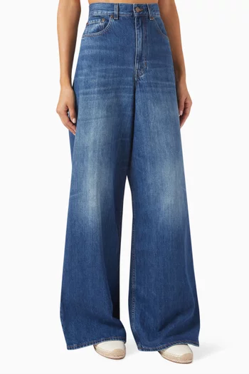 High-waisted Wide-leg Jeans in Denim