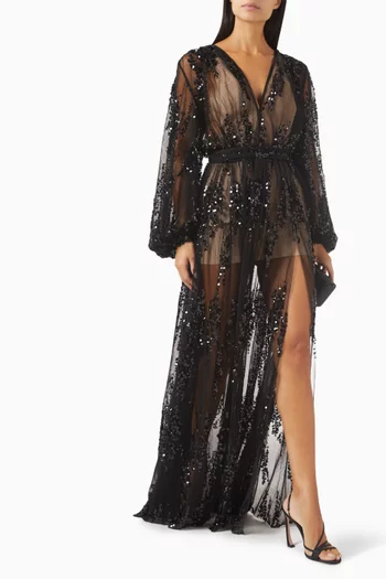 Amber Zoe Embellished Sheer Gown