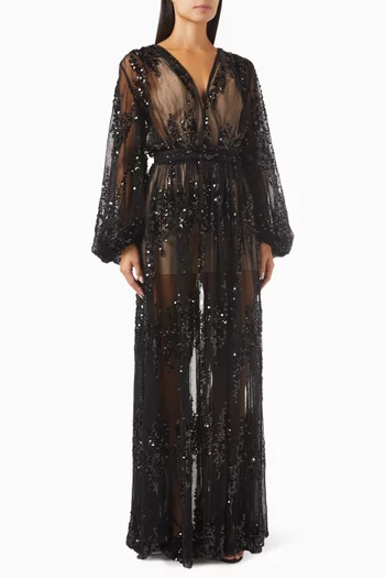 Amber Zoe Embellished Sheer Gown