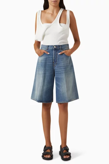 شورت بيك بيانو بساقين واسعتين دينم