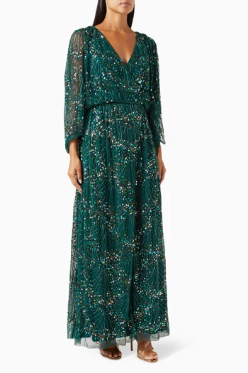Buy Amelia Rose Green Bead embellished Maxi Dress For Women Online Ounass Bahrain