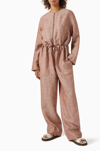 Relaxed Zip-up Jumpsuit in Linen