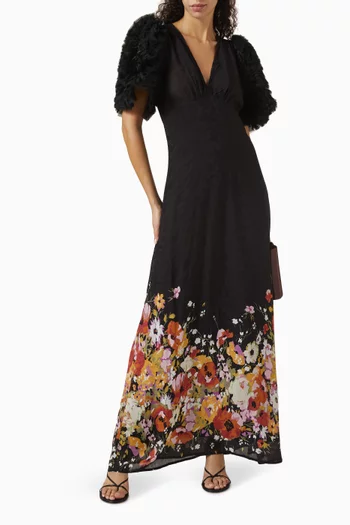 Floral-print Ruffled Gown in Georgette