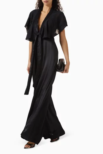 Ruffled Open-back Jumpsuit in Satin