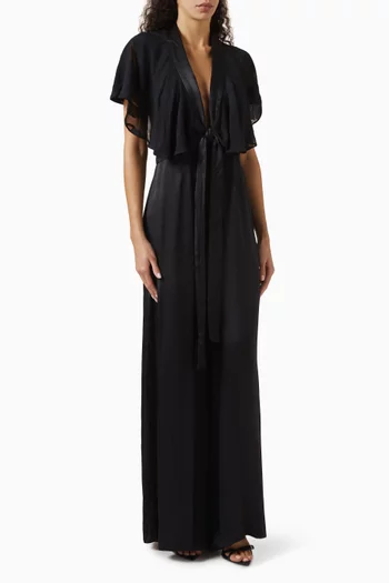Ruffled Open-back Jumpsuit in Satin