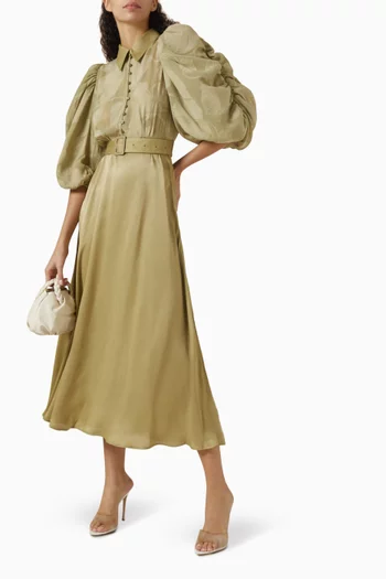 Belted Midi Dress in Jacquard