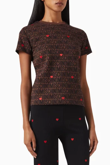 Heart-motif Logo T-shirt in Cotton