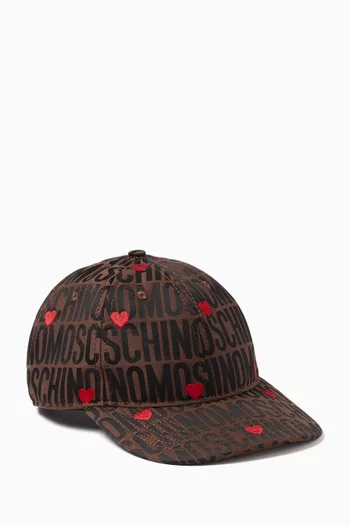 All-over Hearts Logo Print Baseball Cap in Nylon Jacquard