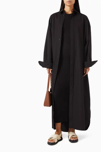 Oversized Maxi Shirt Dress in Cotton-poplin